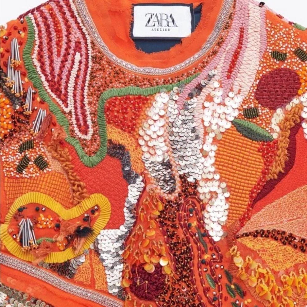 RARE!! NWT ZARA ATELIER BEADED DRESS LIMITED EDITION ORANGE S M GORGEOUS!! - Picture 12 of 13